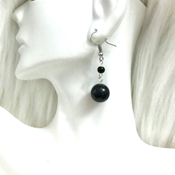Black Beaded Earrings  - Picture 1 of 2